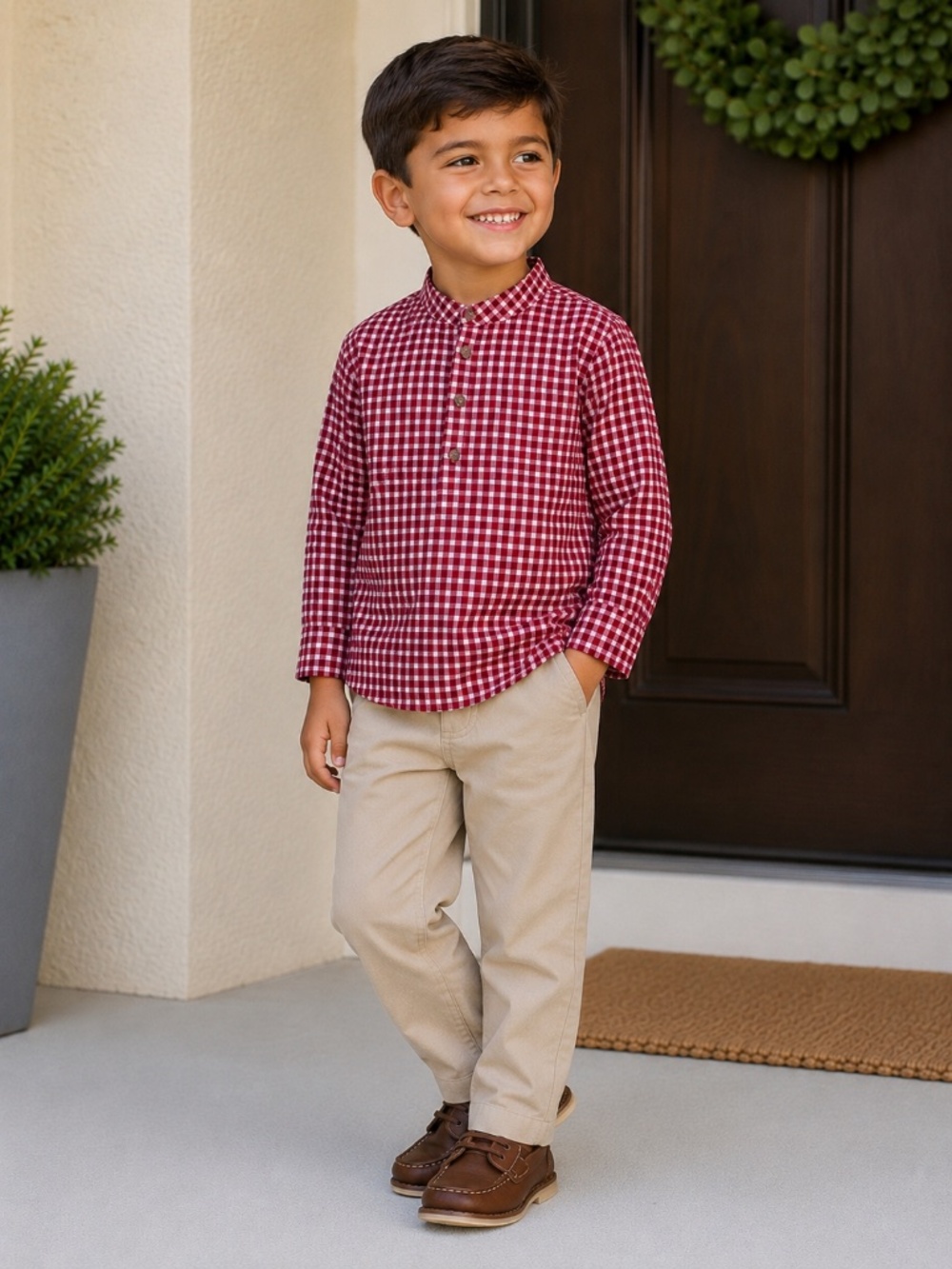 Edgehill Collection Boys Check Long Sleeve Shirt and Pants Set 6 y.o.